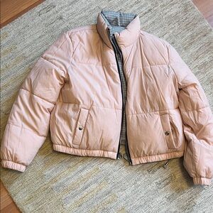 American Eagle Outfitters Light Pink Puffer Jacket- reversible to plaid!